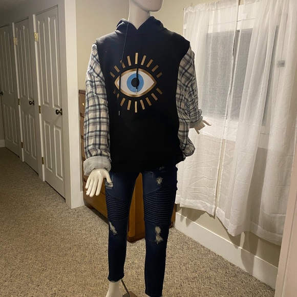 Upcycled No Evil Eye thematic hoodie - Picture 1 of 5